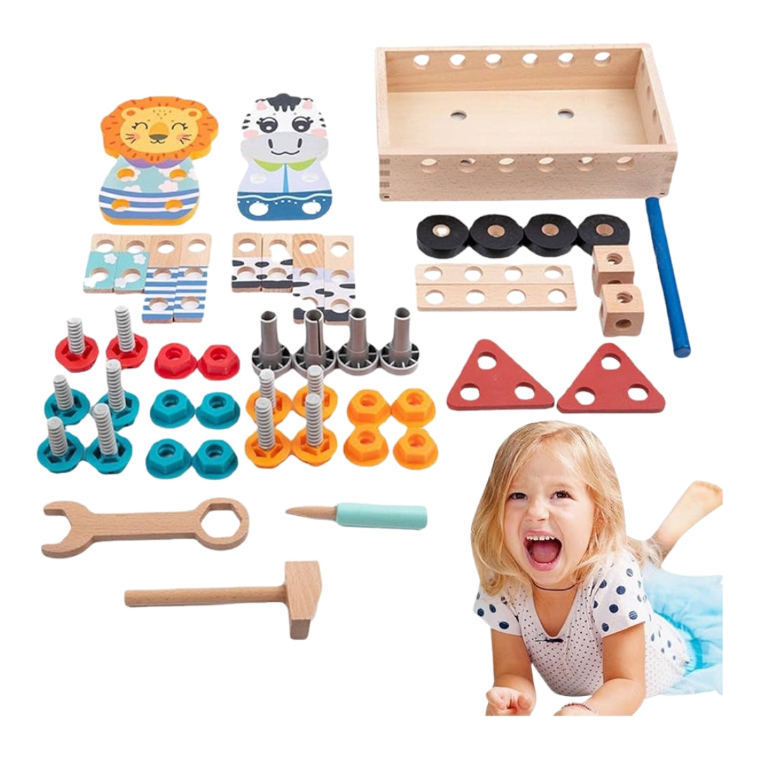 Wooden Construction Toolbox Set