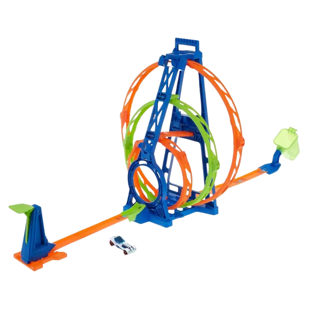 Hot Wheels Track Builder Triple Looping - Circuit à 3 Loopings Modulables Avec Voiture - GLC96