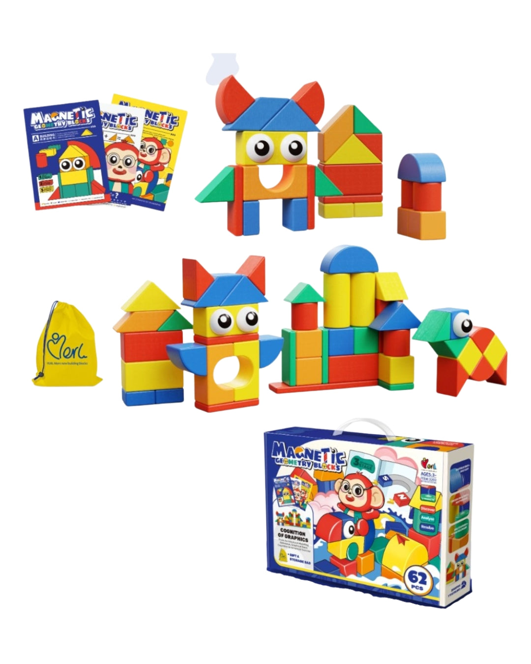62-Piece Magnetic Building Blocks Set