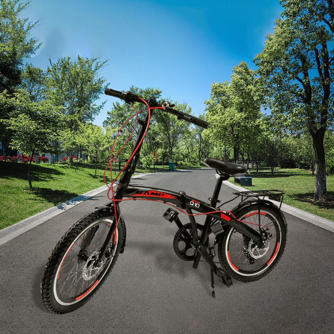 (Tec) Camp Q10 Folding Bike Black Red (20 Inch)