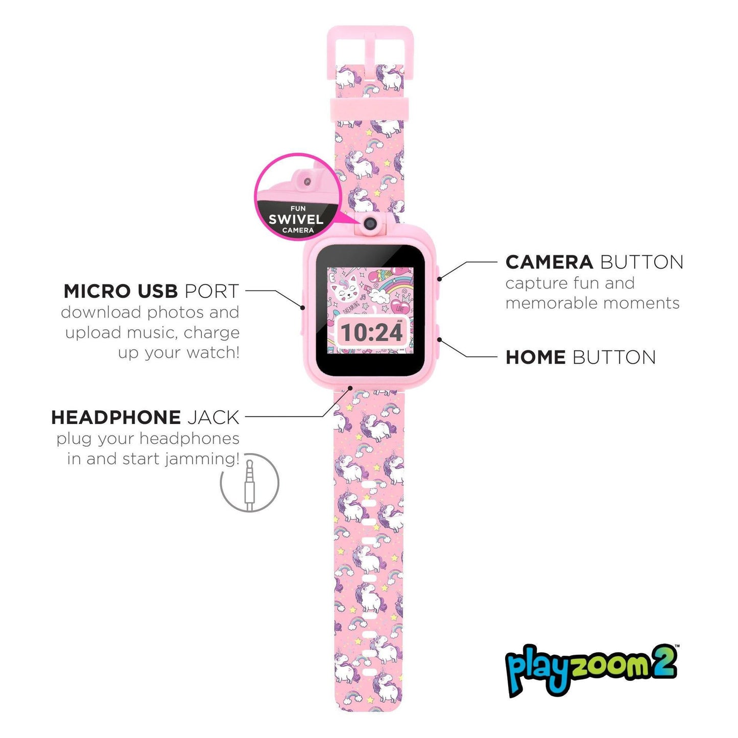 Playzoom-Girls Rubber Pink Unicorn Watch