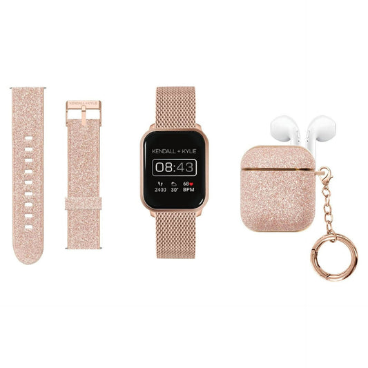 Kendall + Kylie Rose Gold Smart Watch with Interchangeable Strap and Earbud Set