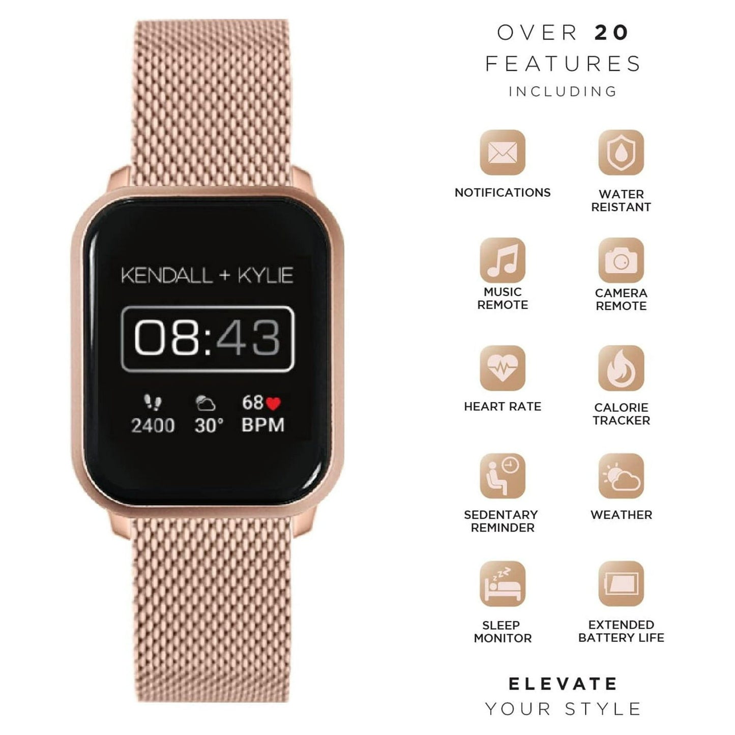 Kendall + Kylie Rose Gold Smart Watch with Interchangeable Strap and Earbud Set