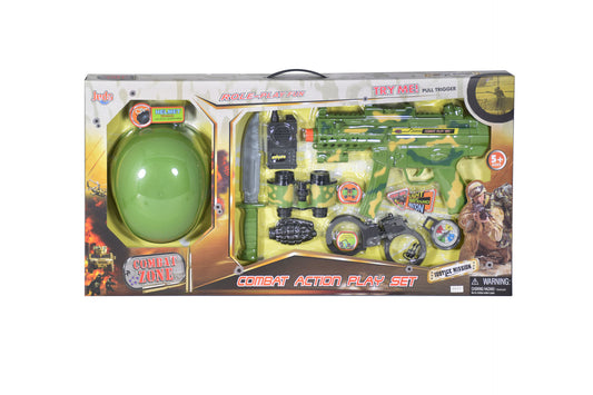 Combat Action Playset Gun With Casque Handcuffs Dagger Bomb