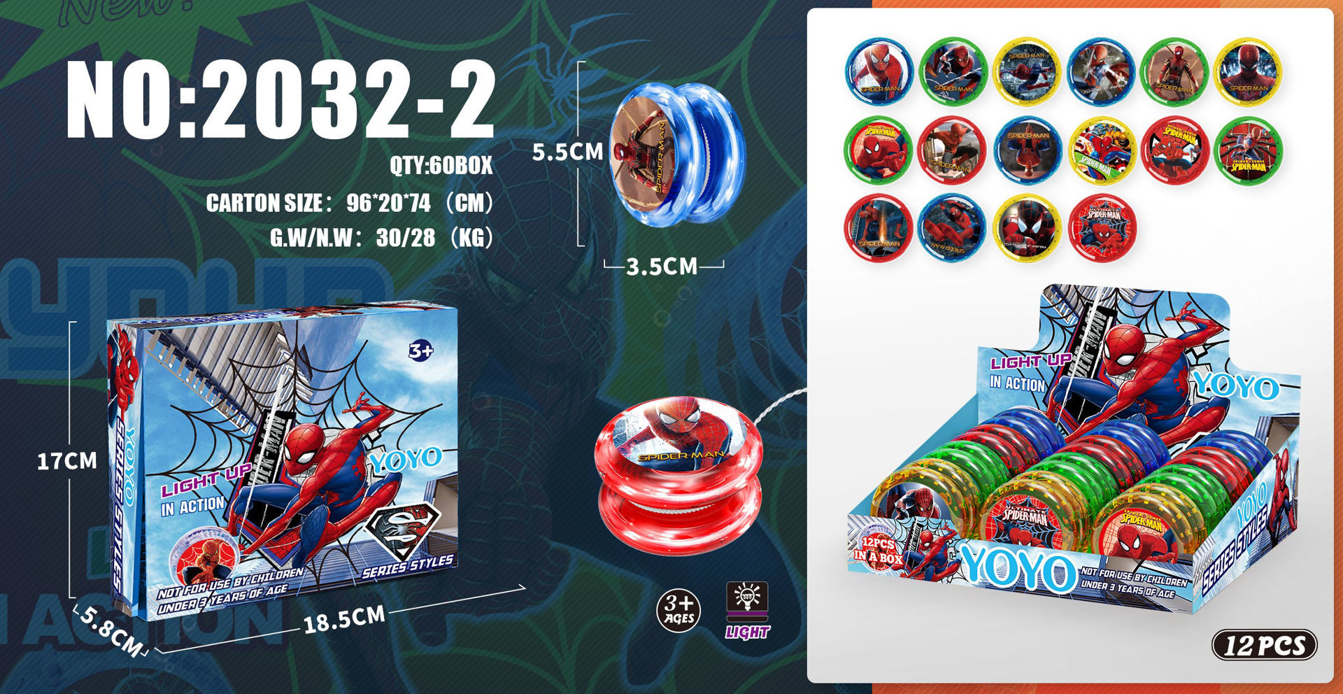 Yo-Yo Spiderman Pdq 12Pcs