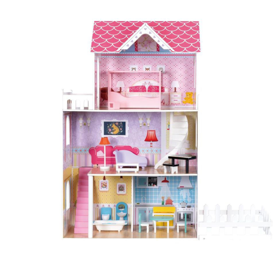 Wooden Pink Flower Girls Play Doll House