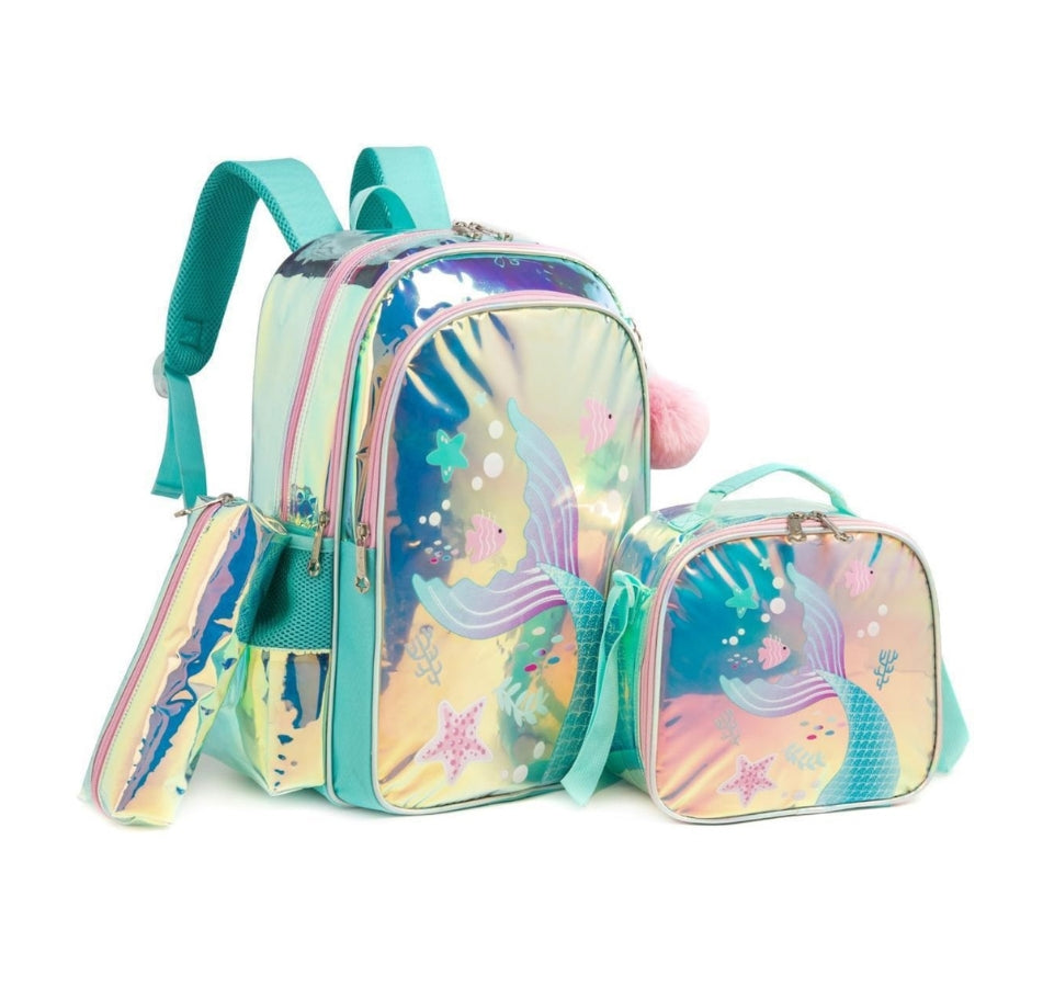 Mermaid Glitter Backpack Set Of 3