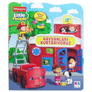 Fisher-Price Little People toy set packaging with characters and a red vehicle.