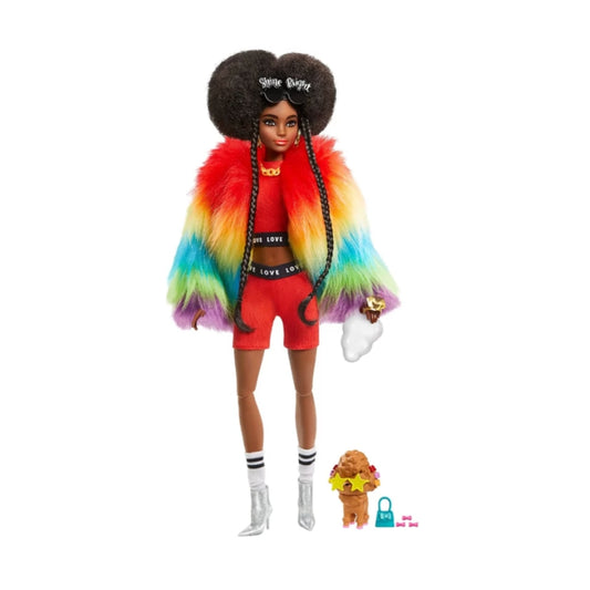 Barbie Extra Doll In Furry Rainbow Coat with Pet