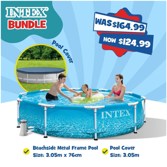 Intex Metal Frame Pool Set with Cover Bundle