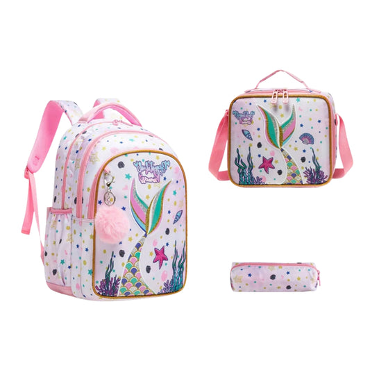 Backpack White Mermaid Set 3 Pieces