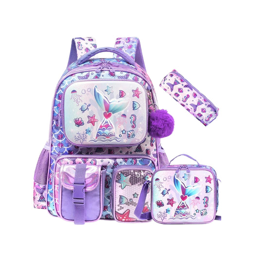 Backpack Purple Mermaid Set of 3 PCS