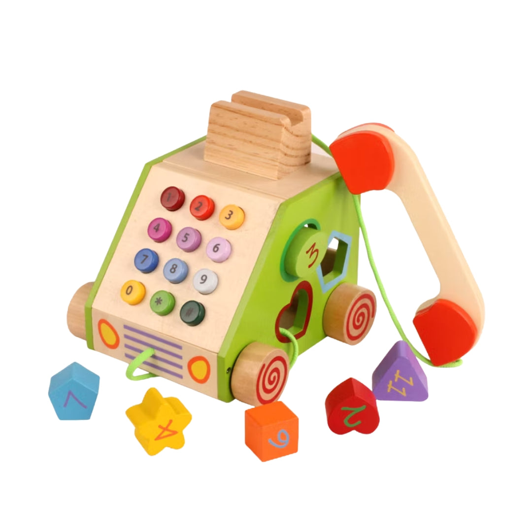 Multifunction Wooden Drag Telephone Toy