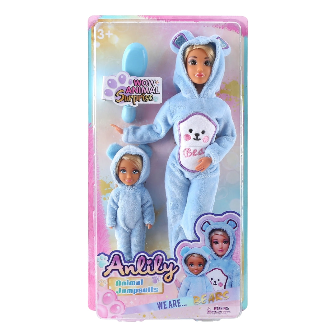 Anlily Doll Set with Matching Bear-Themed Outfits