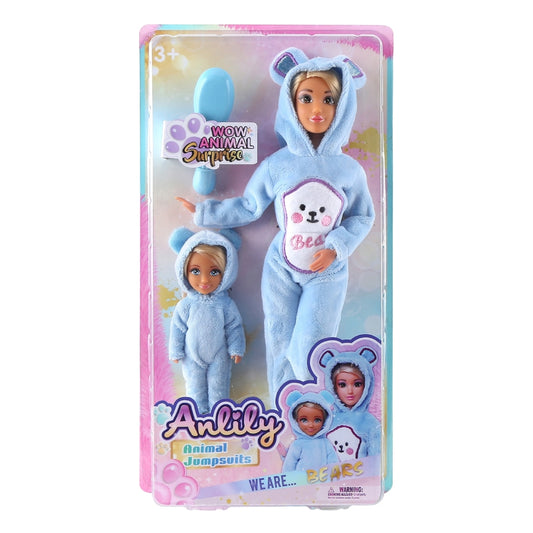 Anlily Doll Set with Matching Bear-Themed Outfits