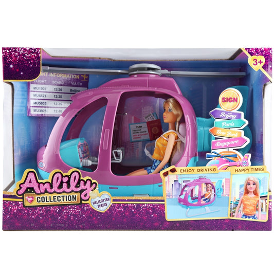 Anlily Fashion Doll with Pink Helicopter