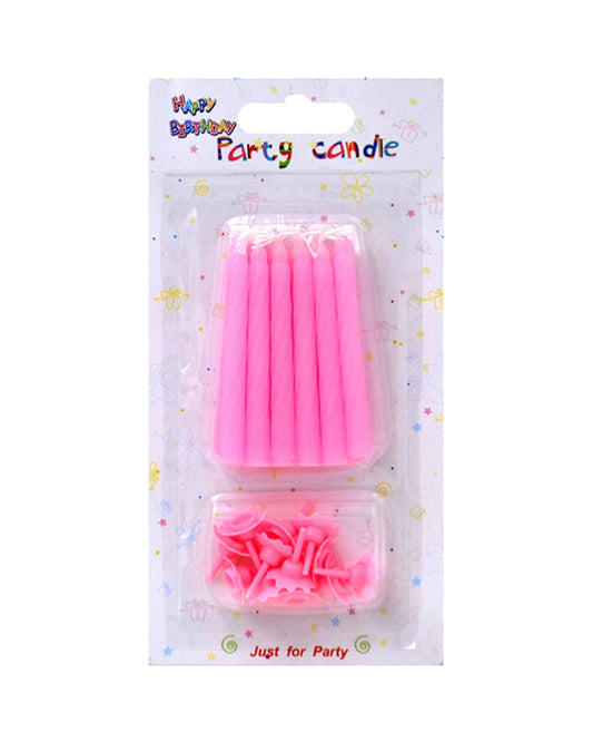 Pink Birthday Candles with Holders