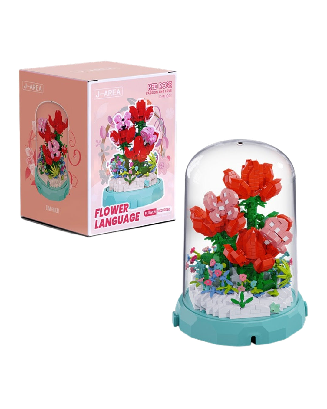 Red Rose Flower Building Block Set