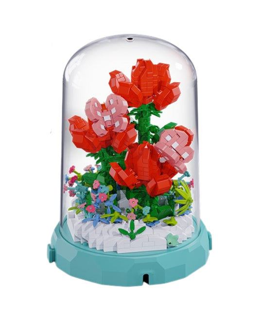 Red Rose Flower Building Block Set