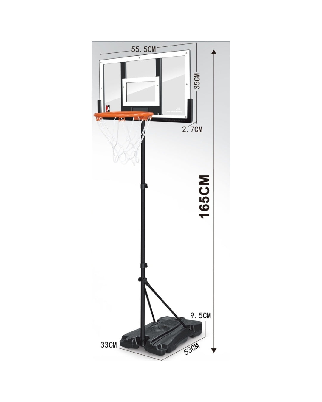 Adjustable Youth Basketball Hoop – 125–165 cm