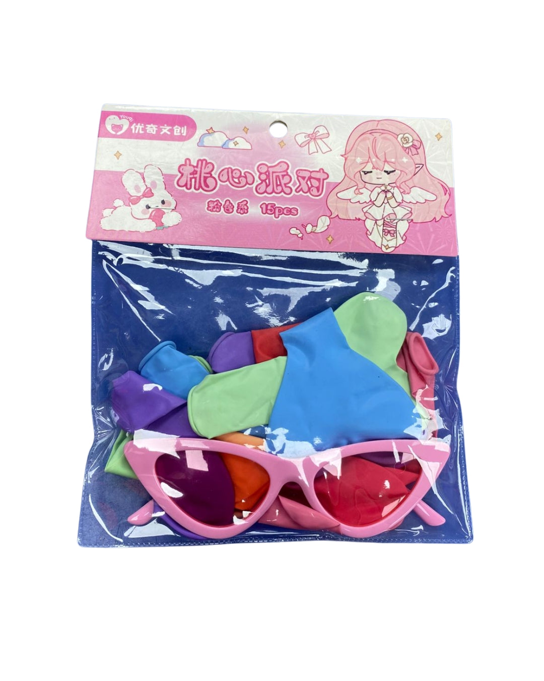 Heart-Shaped Pink Sunglasses with Balloons
