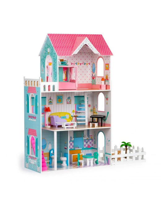 Wooden Dollhouse with Garden & Furniture Set
