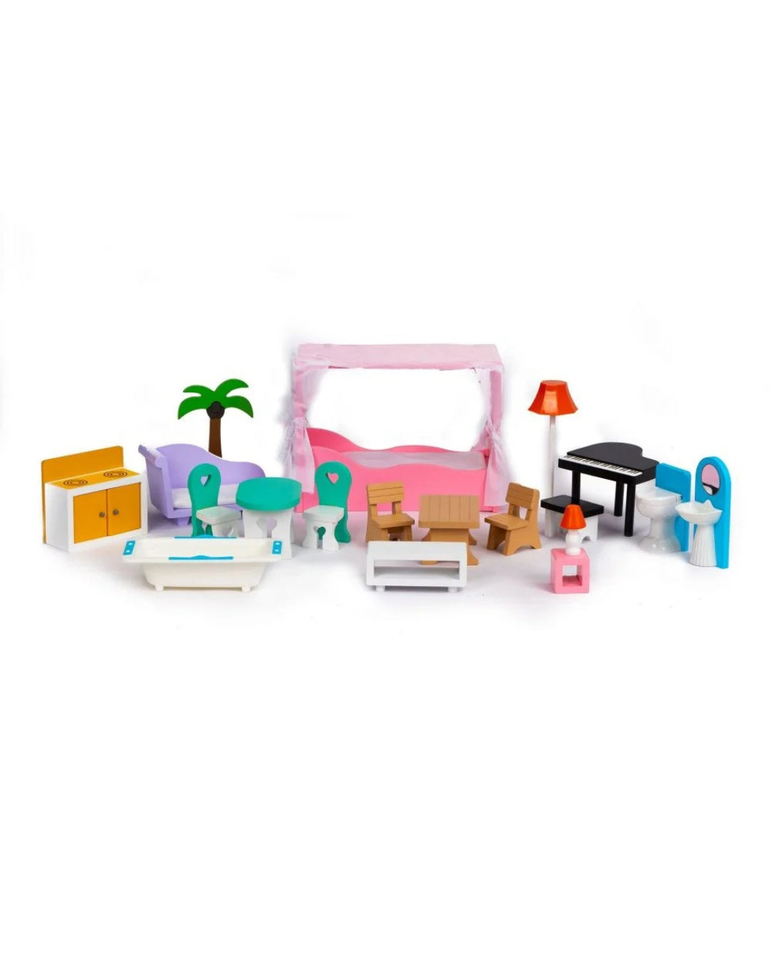 Wooden Dollhouse with Garden & Furniture Set