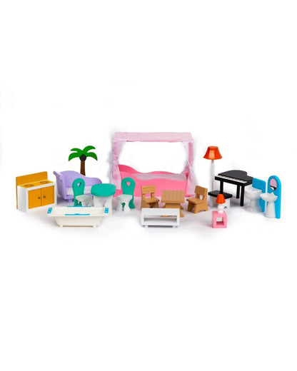 Wooden Dollhouse with Garden & Furniture Set