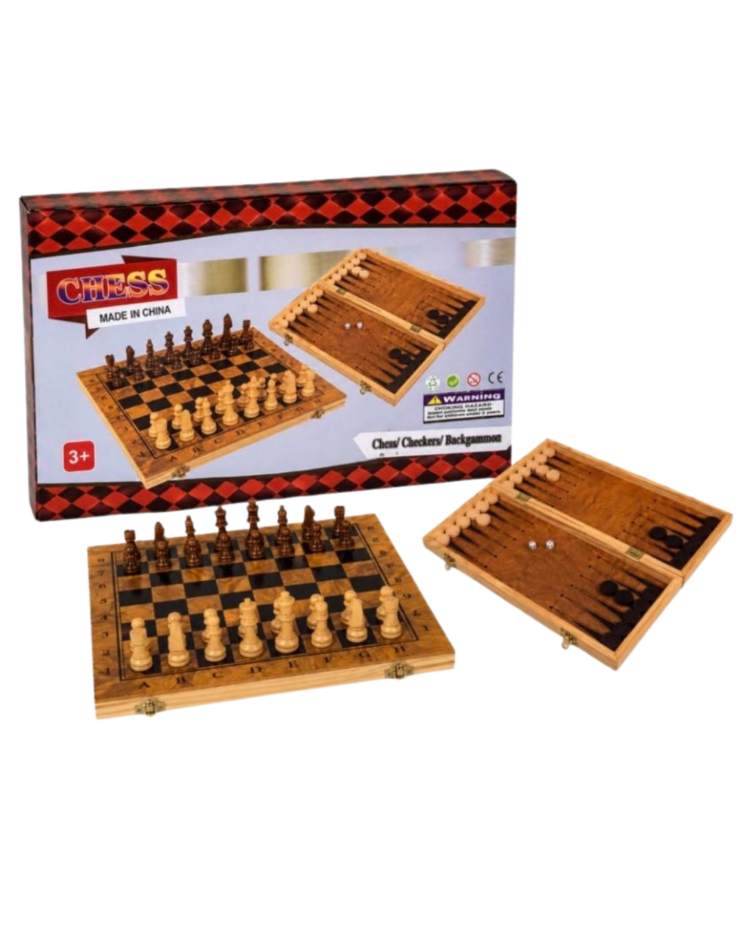 3-in-1 Wooden Chess & Board Game Set