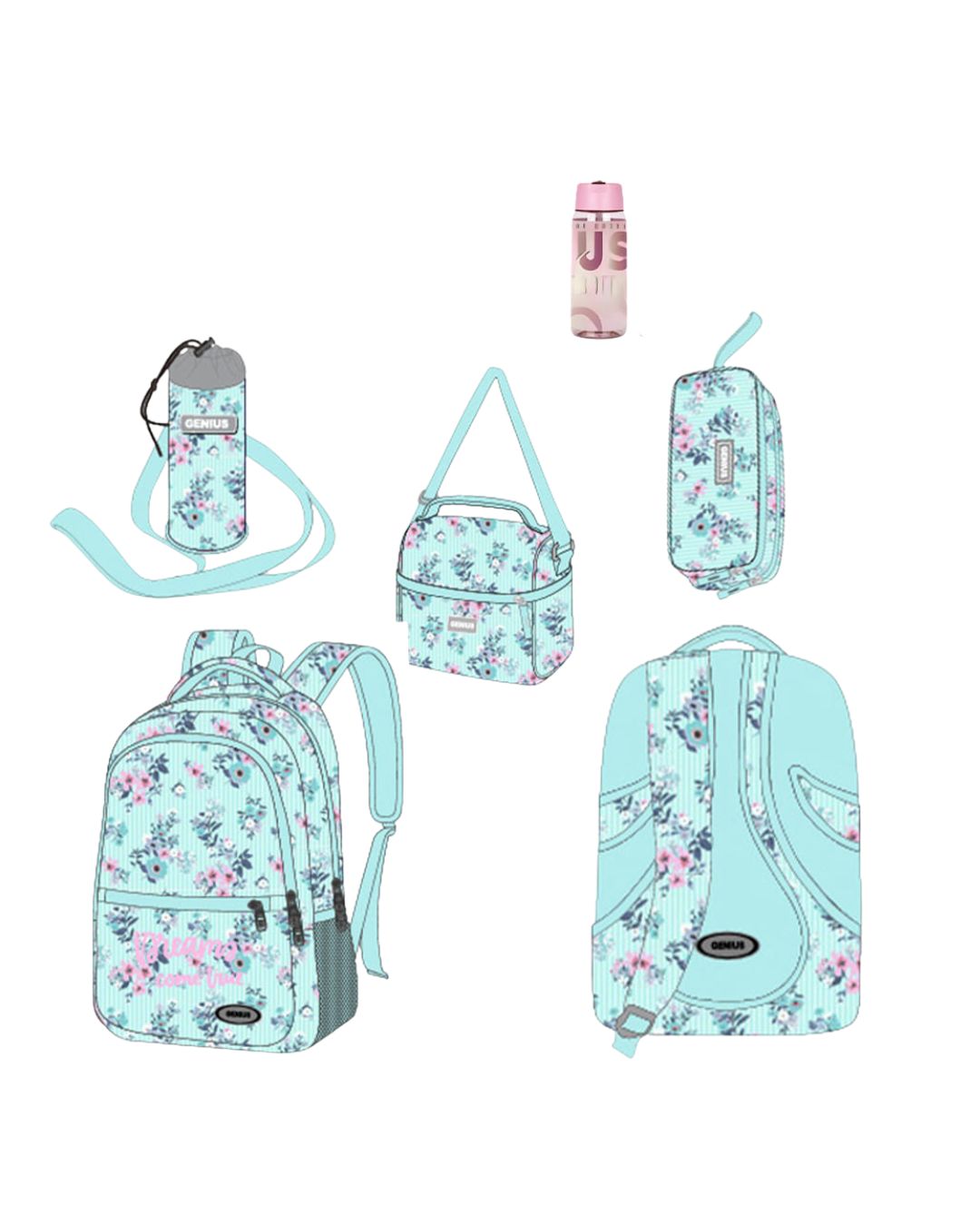 Genius 16" Floral School Bag Set