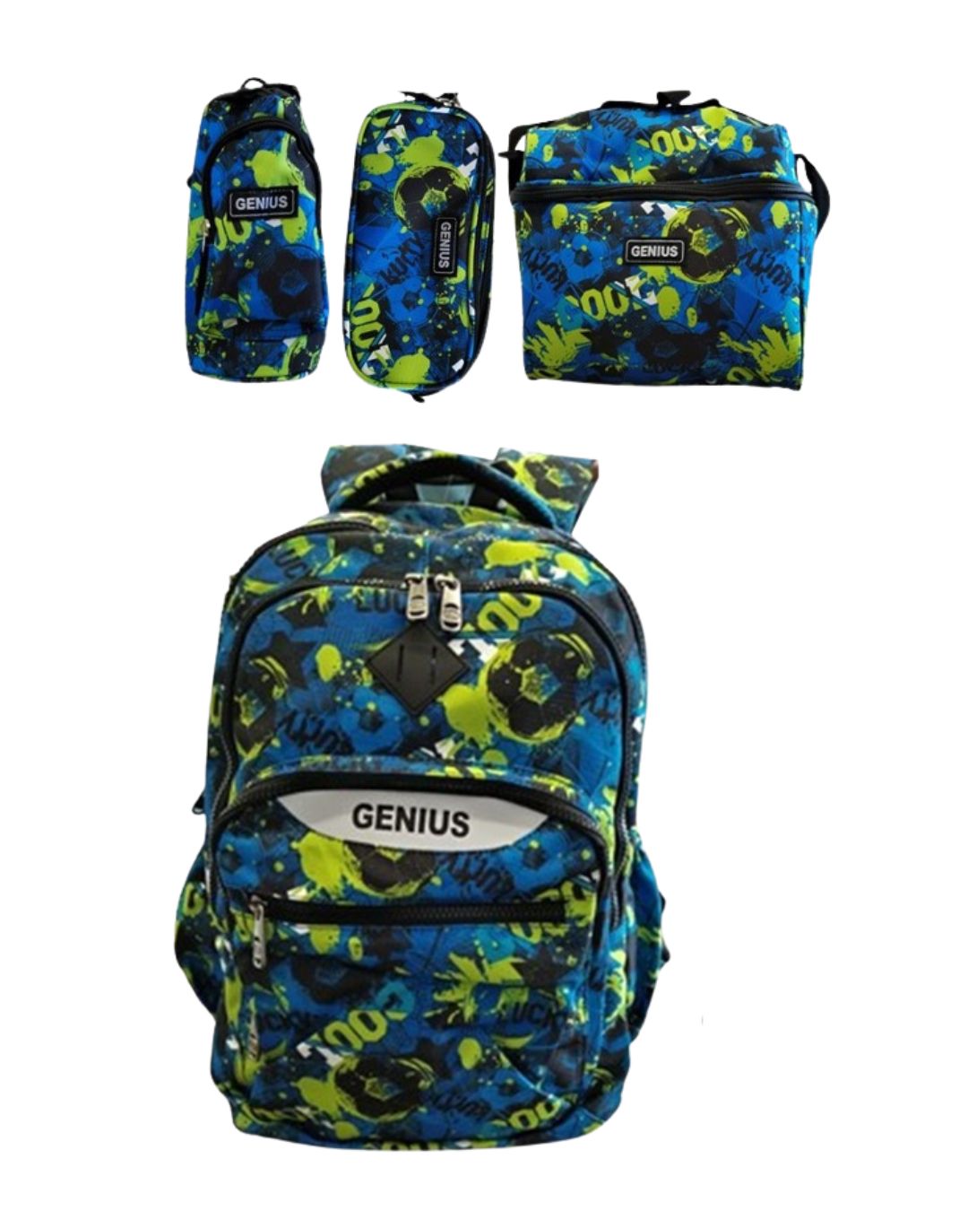 Genius 16" Blue & Green School Bag Set