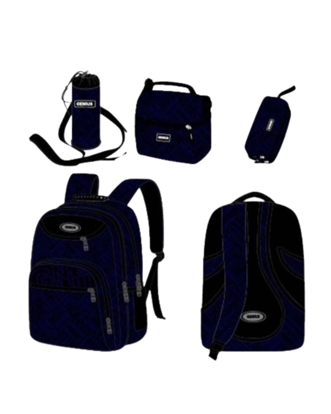 Genius 17-Inch Navy Blue School Bag Set
