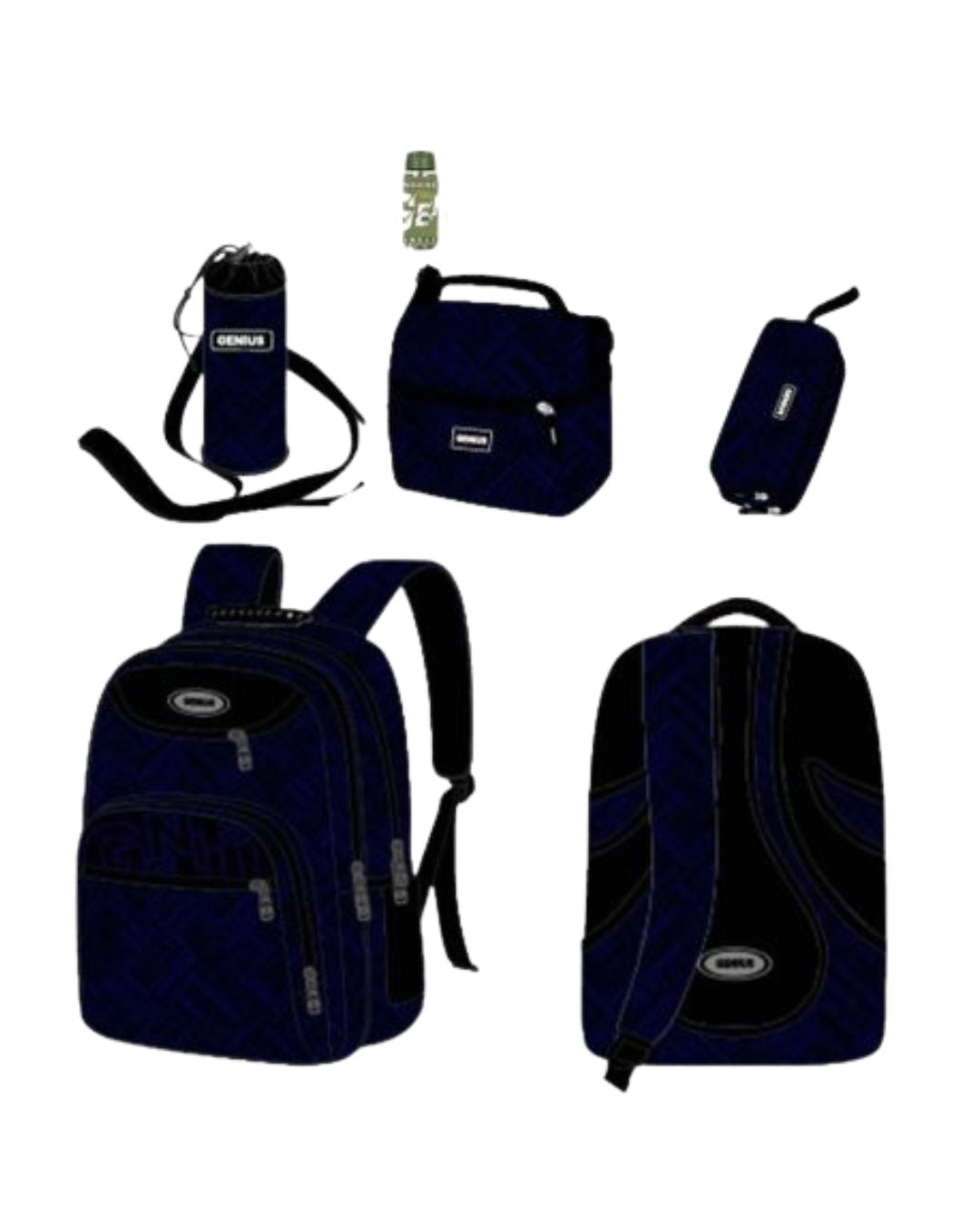 Genius 17-Inch Navy Blue School Bag Set
