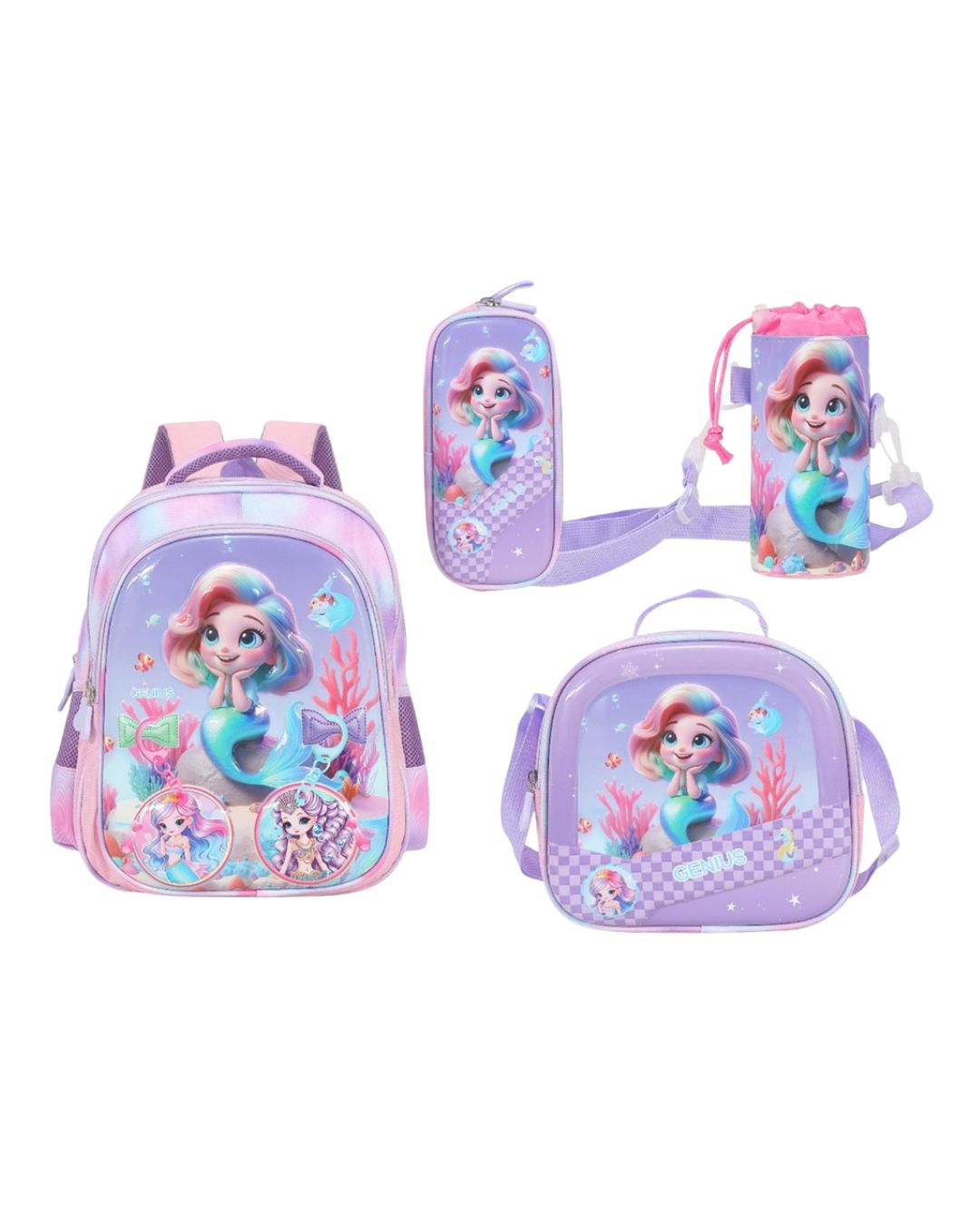 Genius 12-Inch Purple Mermaid School Bag Set