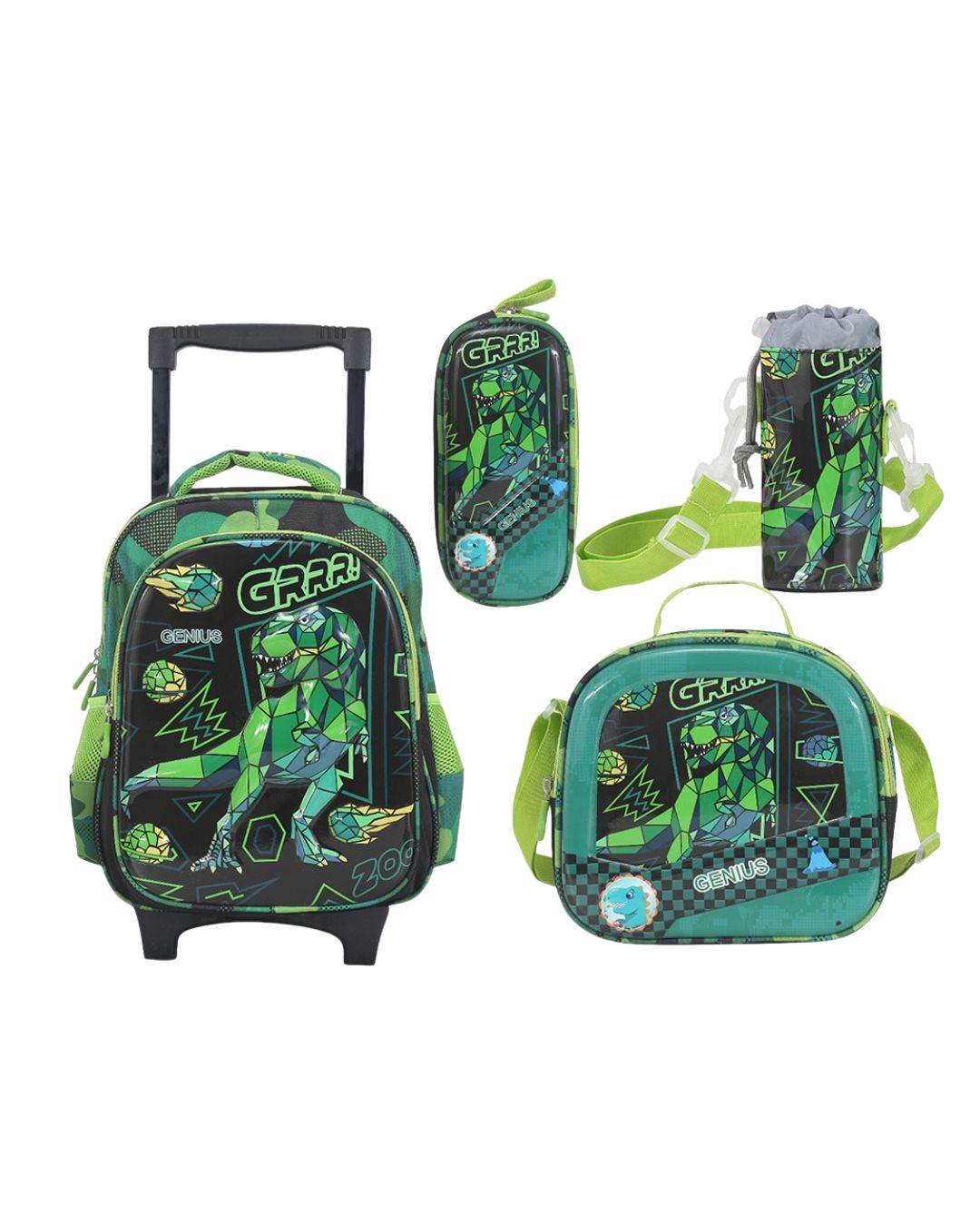 Genius 12-Inch Dinosaur 3D Trolley Bag Set