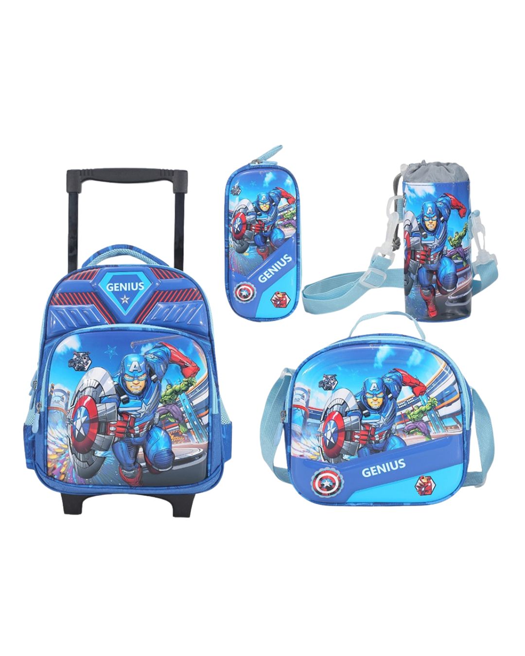 Genius 3D Avengers Kids Trolley Bag Set