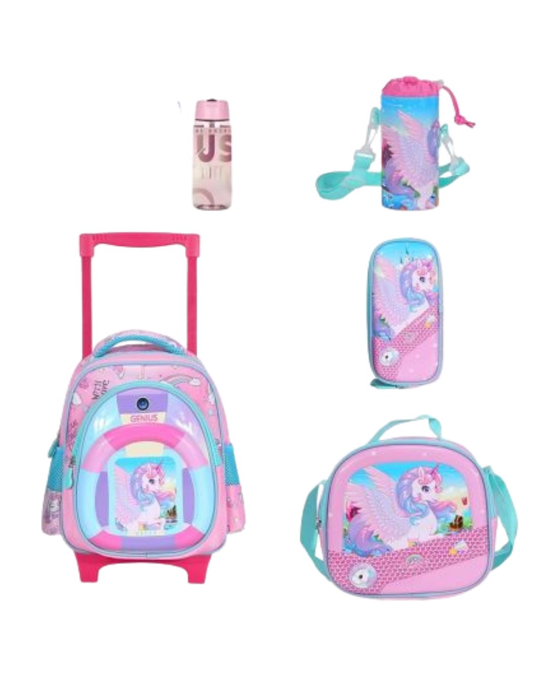 Genius 14-Inch Unicorn Trolley School Bag Set