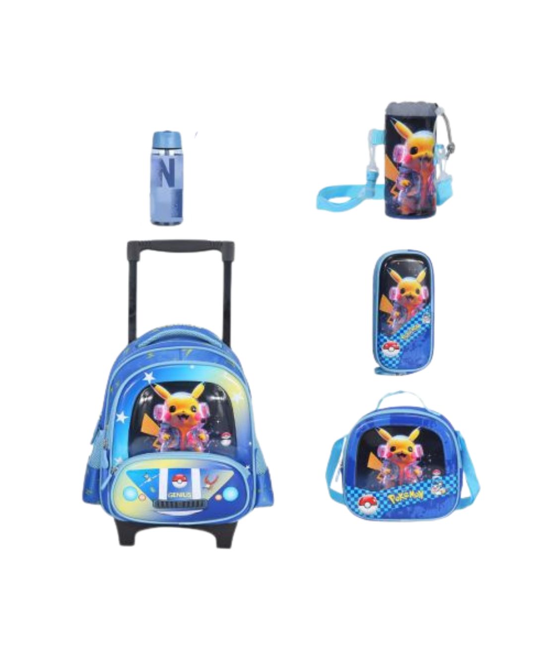 Genius Pikachu 3D 14-Inch Trolley School Bag Set