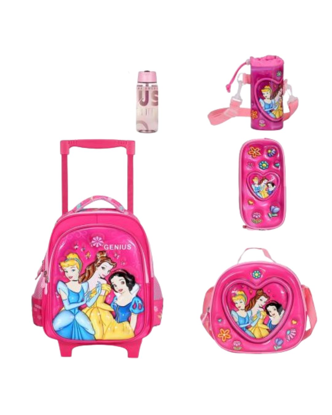 Princess 5-Piece Pink Trolley Backpack Set