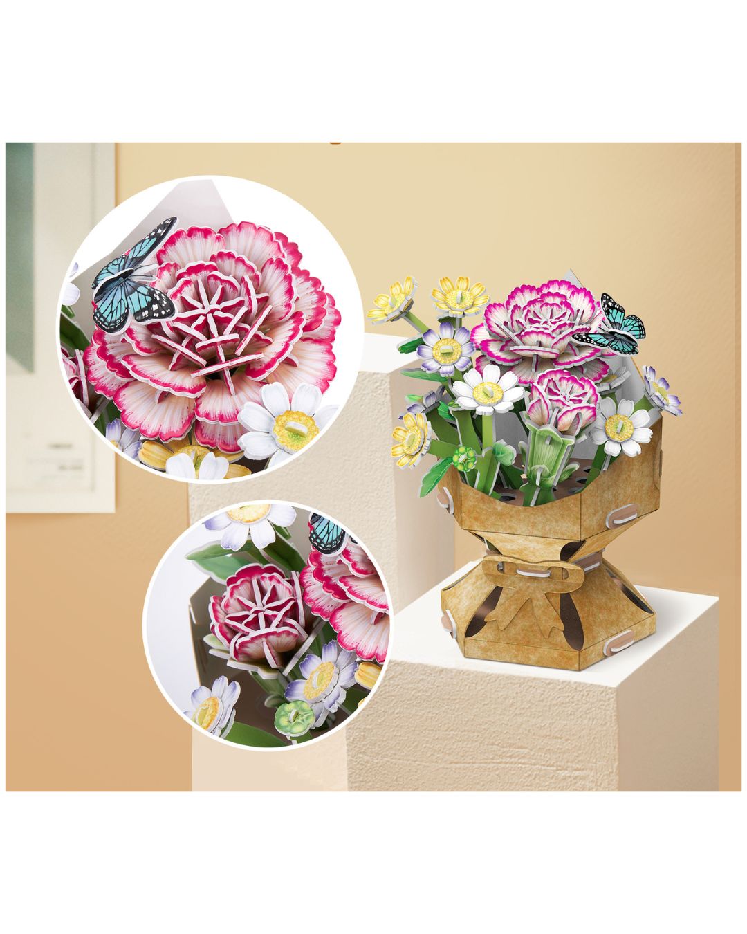 CubicFun 3D Carnation Bouquet Puzzle – 134 Pieces